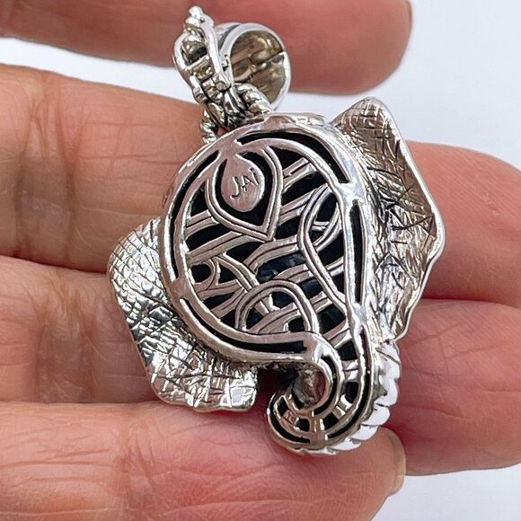 John Hardy (Jai) Sterling Silver & 14K Gold Elephant Pendant With Garnet Eyes In - Picture 3 of 7